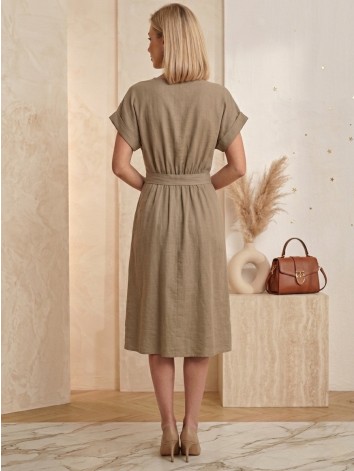 Dámske midi hnedé letné šaty s gombíkmi a opaskom