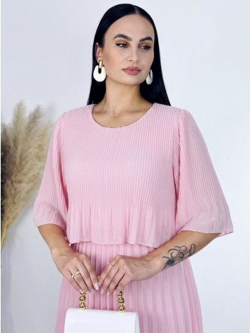 Dámske midi plisované spoločenské šaty - babypink