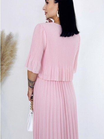 Dámske midi plisované spoločenské šaty - babypink