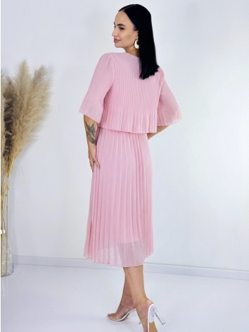 Dámske midi plisované spoločenské šaty - babypink