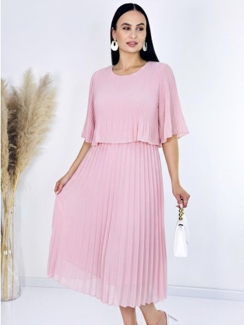 Dámske midi plisované spoločenské šaty - babypink