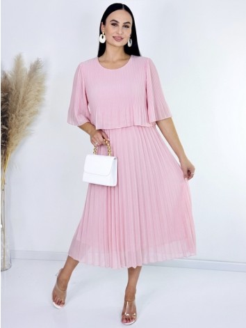 Dámske midi plisované spoločenské šaty - babypink
