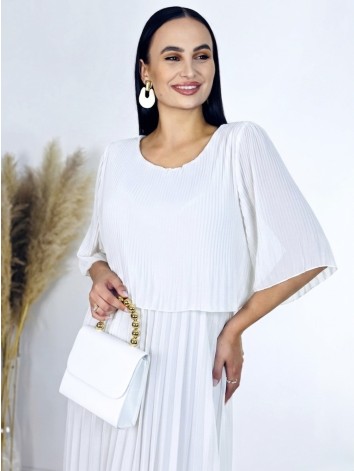 Dámske midi plisované spoločenské šaty - biele