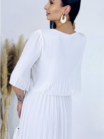 Dámske midi plisované spoločenské šaty - biele