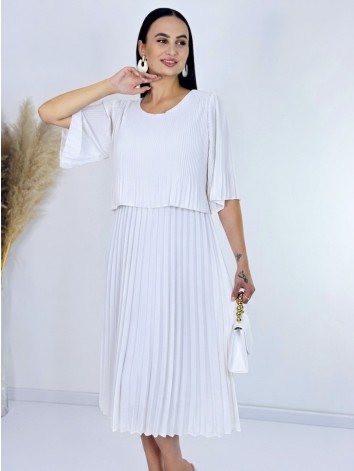 Dámske midi plisované spoločenské šaty - biele