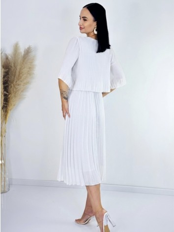 Dámske midi plisované spoločenské šaty - biele