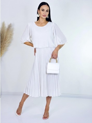 Dámske midi plisované spoločenské šaty - biele