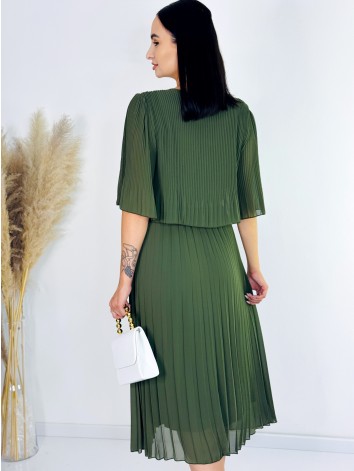 Dámske midi plisované spoločenské šaty - khaki
