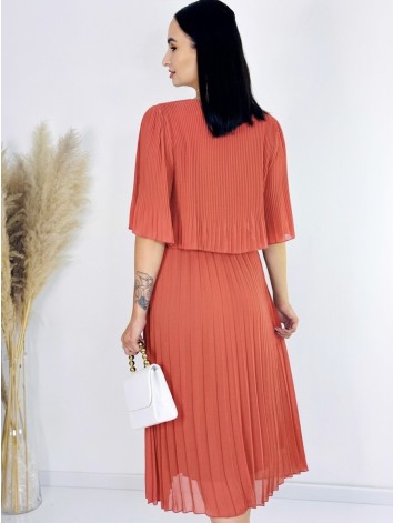Dámske midi plisované spoločenské šaty - korálové