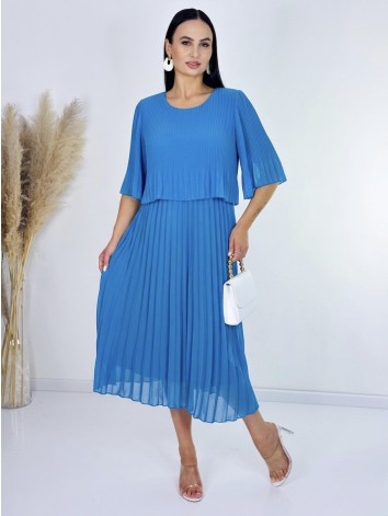 Dámske midi plisované spoločenské šaty - modré