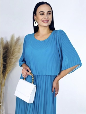 Dámske midi plisované spoločenské šaty - modré