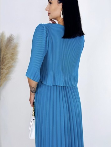 Dámske midi plisované spoločenské šaty - modré