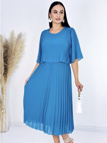 Dámske midi plisované spoločenské šaty - modré