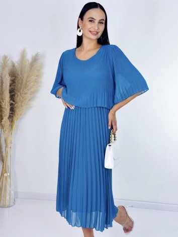 Dámske midi plisované spoločenské šaty - modré