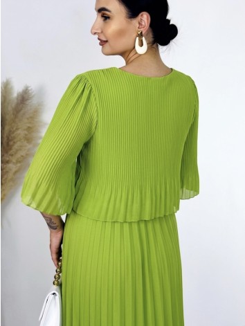 Dámske midi plisované spoločenské šaty - olivové