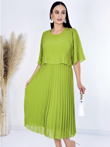 Dámske midi plisované spoločenské šaty - olivové