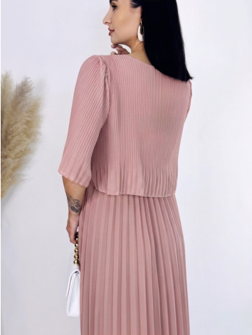 Dámske midi plisované spoločenské šaty - staroružové