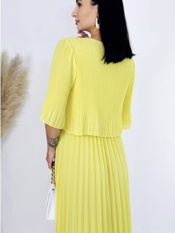 Dámske midi plisované spoločenské šaty - žlté