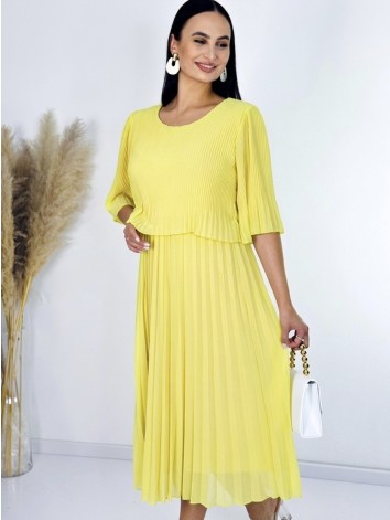 Dámske midi plisované spoločenské šaty - žlté