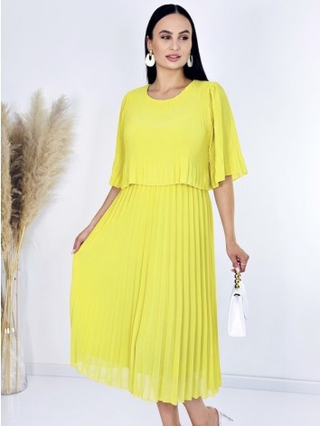 Dámske midi plisované spoločenské šaty - žlté