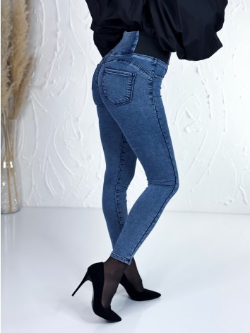 Dámske modré elastické rifle s gumičkou v páse