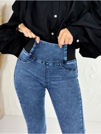 Dámske modré elastické rifle s gumičkou v páse