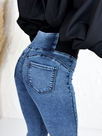 Dámske modré elastické rifle s gumičkou v páse