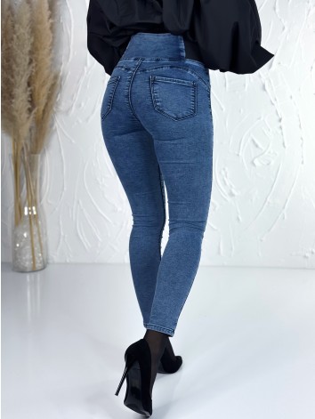 Dámske modré elastické rifle s gumičkou v páse