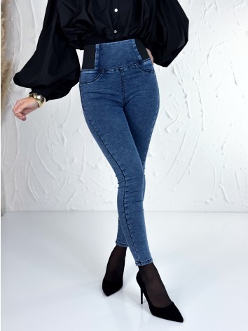 Dámske modré elastické rifle s gumičkou v páse