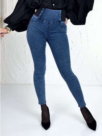 Dámske modré elastické rifle s gumičkou v páse