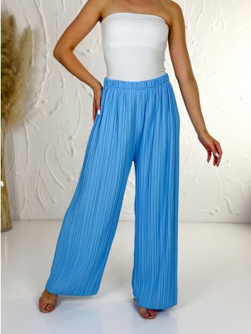 Dámske modré plisované letné nohavice s vysokým pásom Korfu