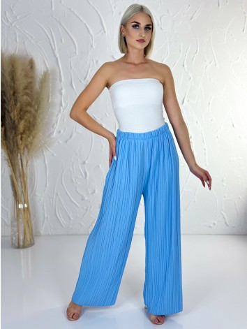 Dámske modré plisované letné nohavice s vysokým pásom Korfu