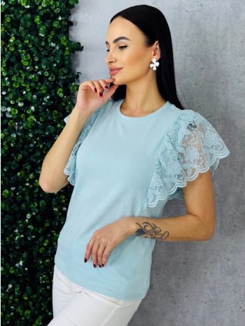 Dámske modré tričko s čipkovanými rukávmi Alona