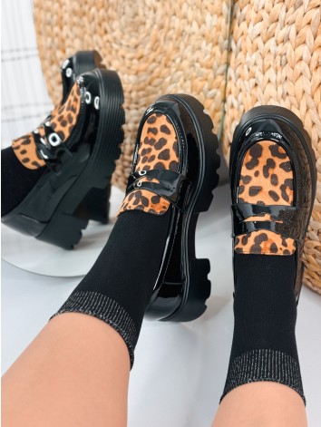 Dámske mokasíny na vysokej platforme s leopardím vzorom