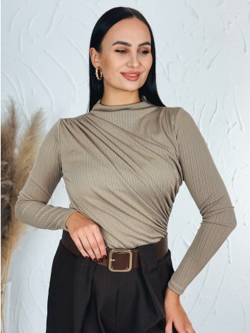 Dámske nariasené béžové body s dlhým rukávom