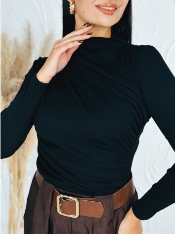 Dámske nariasené čierne body s dlhým rukávom