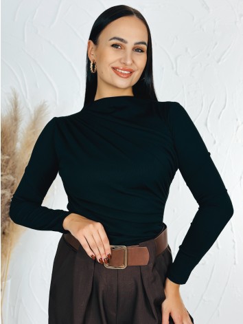 Dámske nariasené čierne body s dlhým rukávom