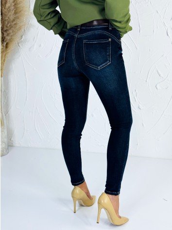 Dámske push-up skinny džínsy s vysokým pásom – tmavomodré elastické rifle