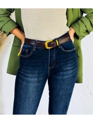 Dámske push-up skinny džínsy s vysokým pásom – tmavomodré elastické rifle