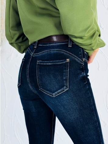 Dámske push-up skinny džínsy s vysokým pásom – tmavomodré elastické rifle