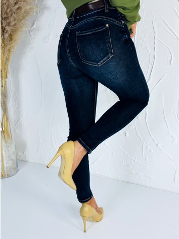 Dámske push-up skinny džínsy s vysokým pásom – tmavomodré elastické rifle