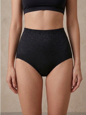 Dámske push-up sťahovacie prádlo s vysokým pásom a čipkou - čierne