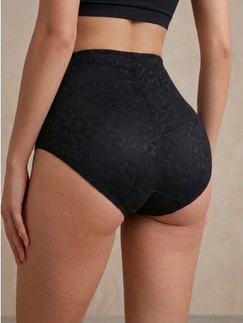 Dámske push-up sťahovacie prádlo s vysokým pásom a čipkou - čierne