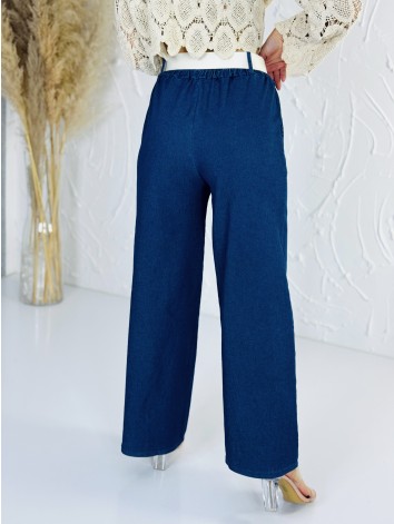 Dámske rifľové elgantné letné nohavice s opaskom a vysokým pásom