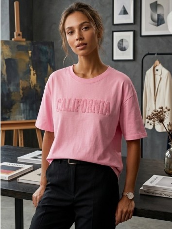 Dámske ružové bavlnené oversize tričko CALIFORNIA