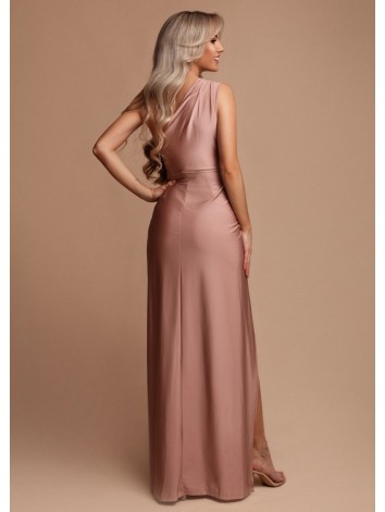 Dámske staroružové elastické spoločenské šaty s razporkom