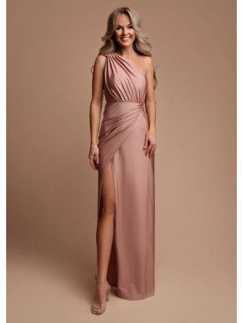 Dámske staroružové elastické spoločenské šaty s razporkom