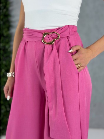 Dámske ružové elegantné široké nohavice so sťahovaním Santorini