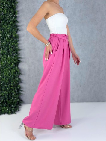 Dámske ružové elegantné široké nohavice so sťahovaním Santorini