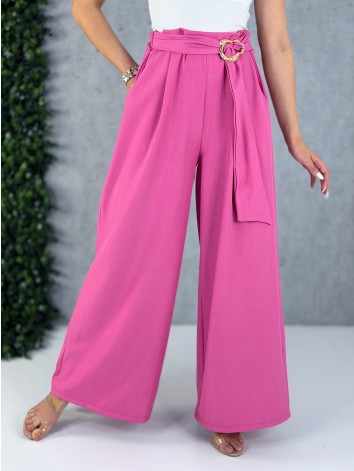 Dámske ružové elegantné široké nohavice so sťahovaním Santorini